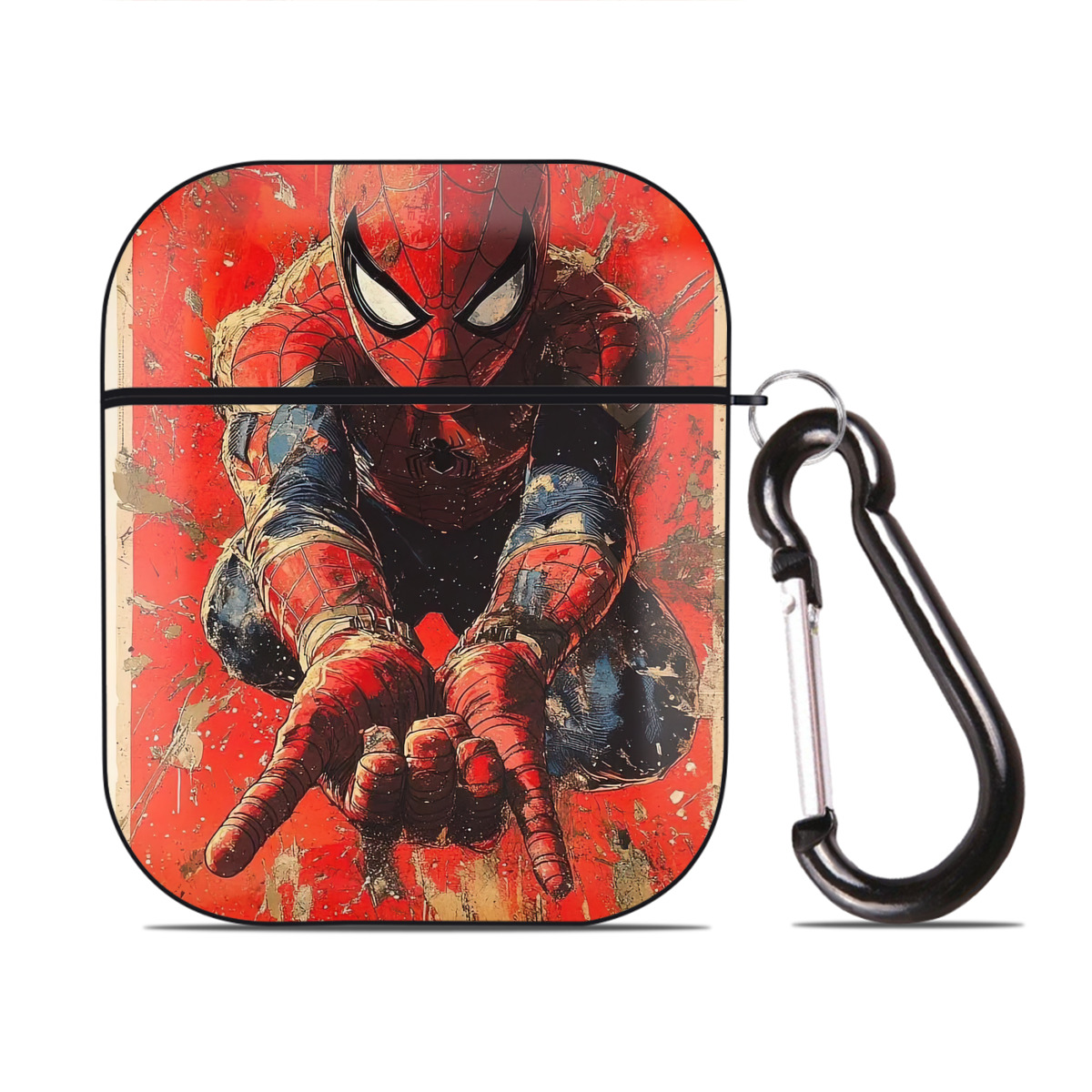 （画像用） Spider Man スパイダーマン AirPods 第2世代保護ケース ハードシェル ブラック 耐衝撃・防指紋・カラビナ付き