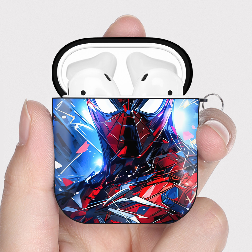 Spider Man スパイダーマン AirPods 第2世代保護ケース ハードシェル ブラック 耐衝撃・防指紋・カラビナ付き