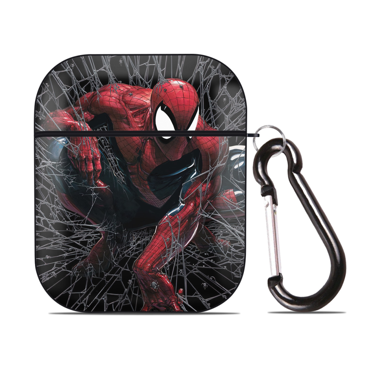（画像用） Spider Man スパイダーマン AirPods 第2世代保護ケース ハードシェル ブラック 耐衝撃・防指紋・カラビナ付き