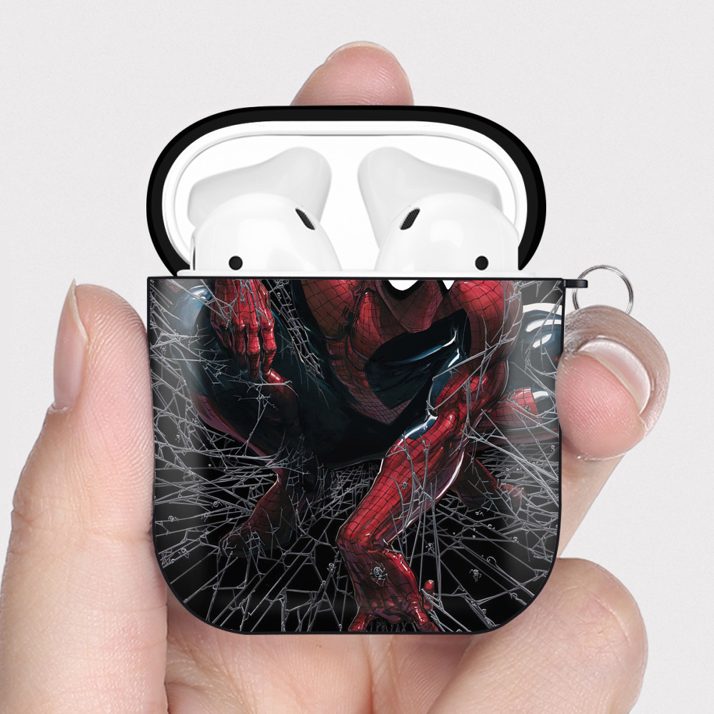 （画像用） Spider Man スパイダーマン AirPods 第2世代保護ケース ハードシェル ブラック 耐衝撃・防指紋・カラビナ付き