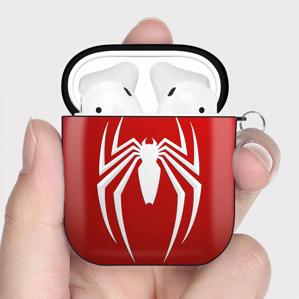 （画像用） Spider Man スパイダーマン AirPods 第2世代保護ケース ハードシェル ブラック 耐衝撃・防指紋・カラビナ付き