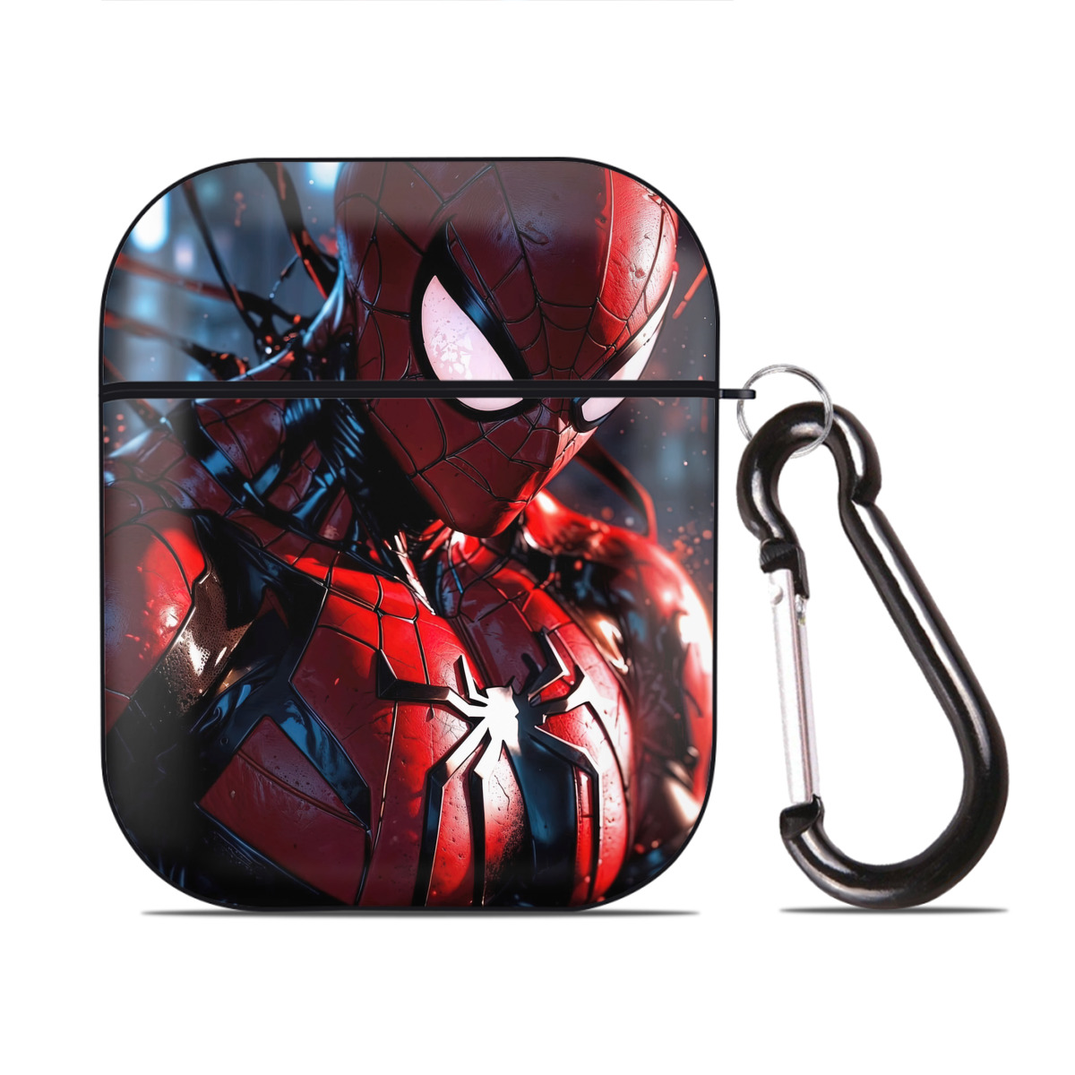 （画像用） Spider Man スパイダーマン AirPods 第2世代保護ケース ハードシェル ブラック 耐衝撃・防指紋・カラビナ付き