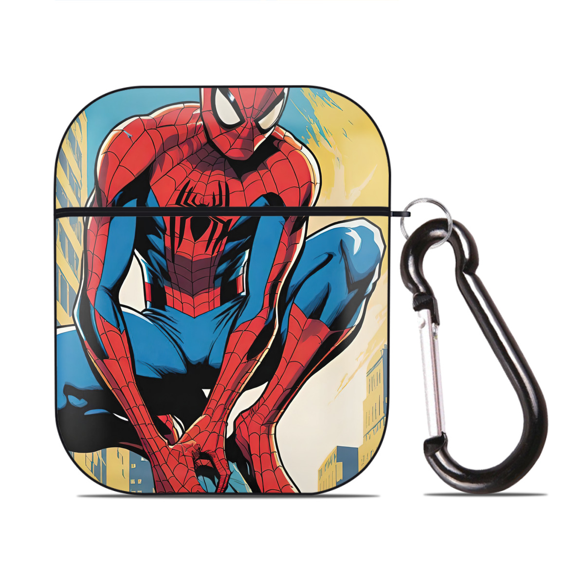 （画像用） Spider Man スパイダーマン AirPods 第2世代保護ケース ハードシェル ブラック 耐衝撃・防指紋・カラビナ付き