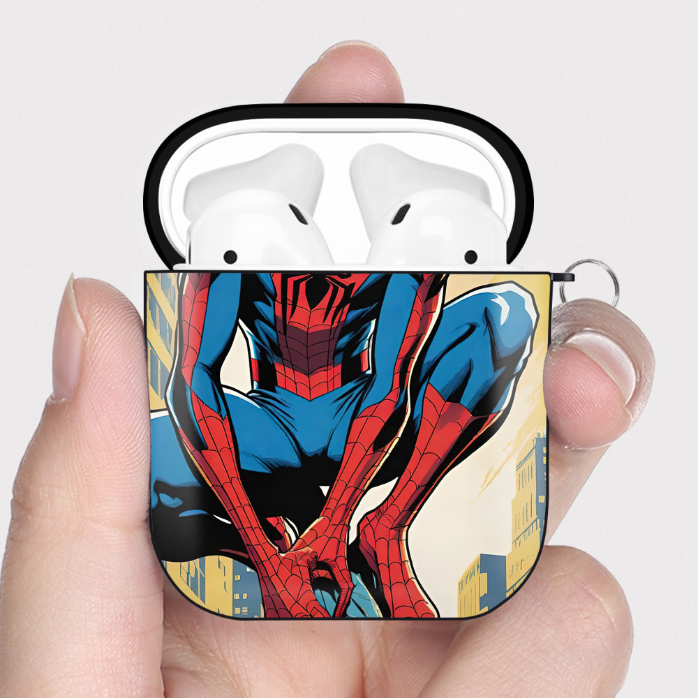 （画像用） Spider Man スパイダーマン AirPods 第2世代保護ケース ハードシェル ブラック 耐衝撃・防指紋・カラビナ付き