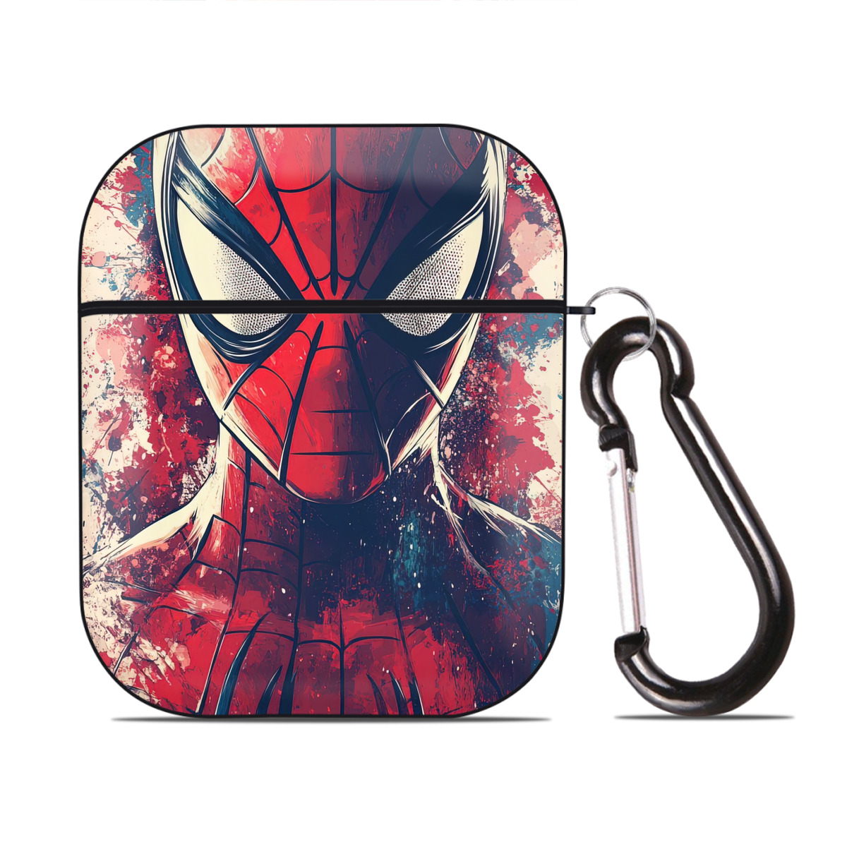 （画像用） Spider Man スパイダーマン AirPods 第2世代保護ケース ハードシェル ブラック 耐衝撃・防指紋・カラビナ付き
