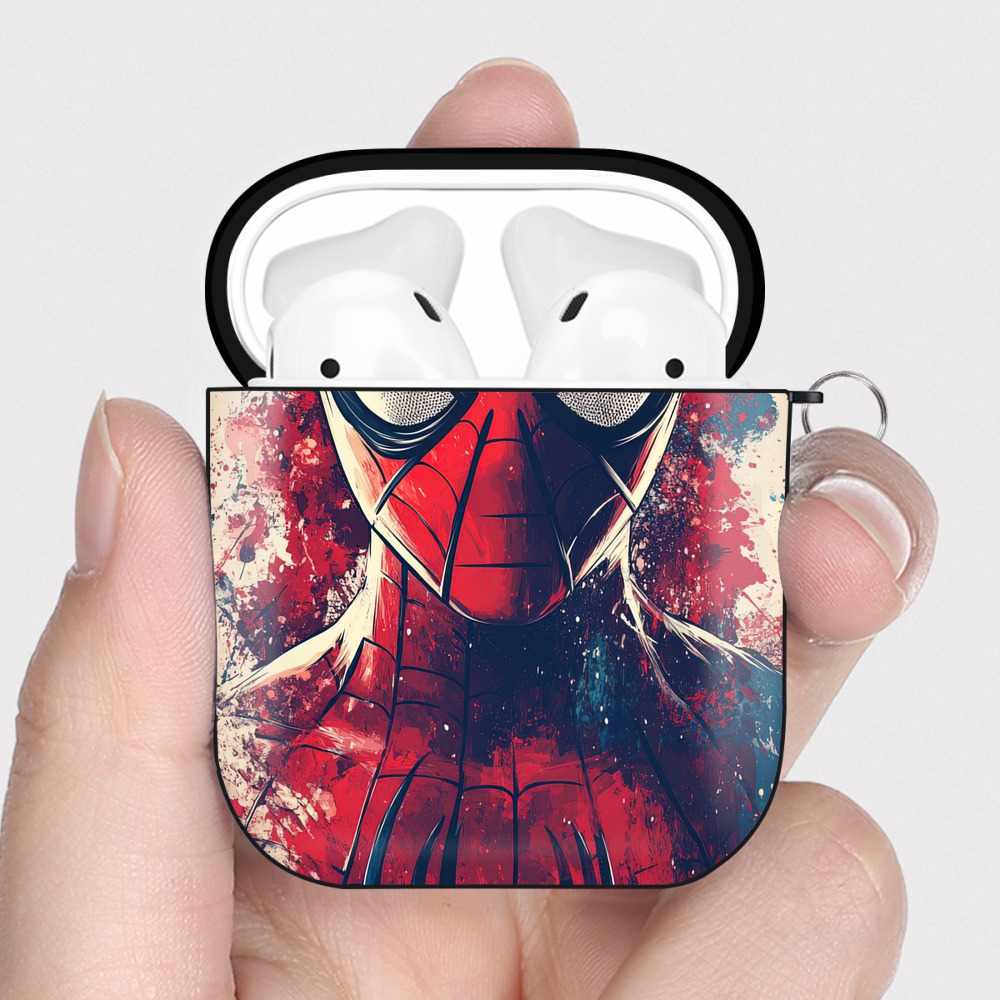 （画像用） Spider Man スパイダーマン AirPods 第2世代保護ケース ハードシェル ブラック 耐衝撃・防指紋・カラビナ付き