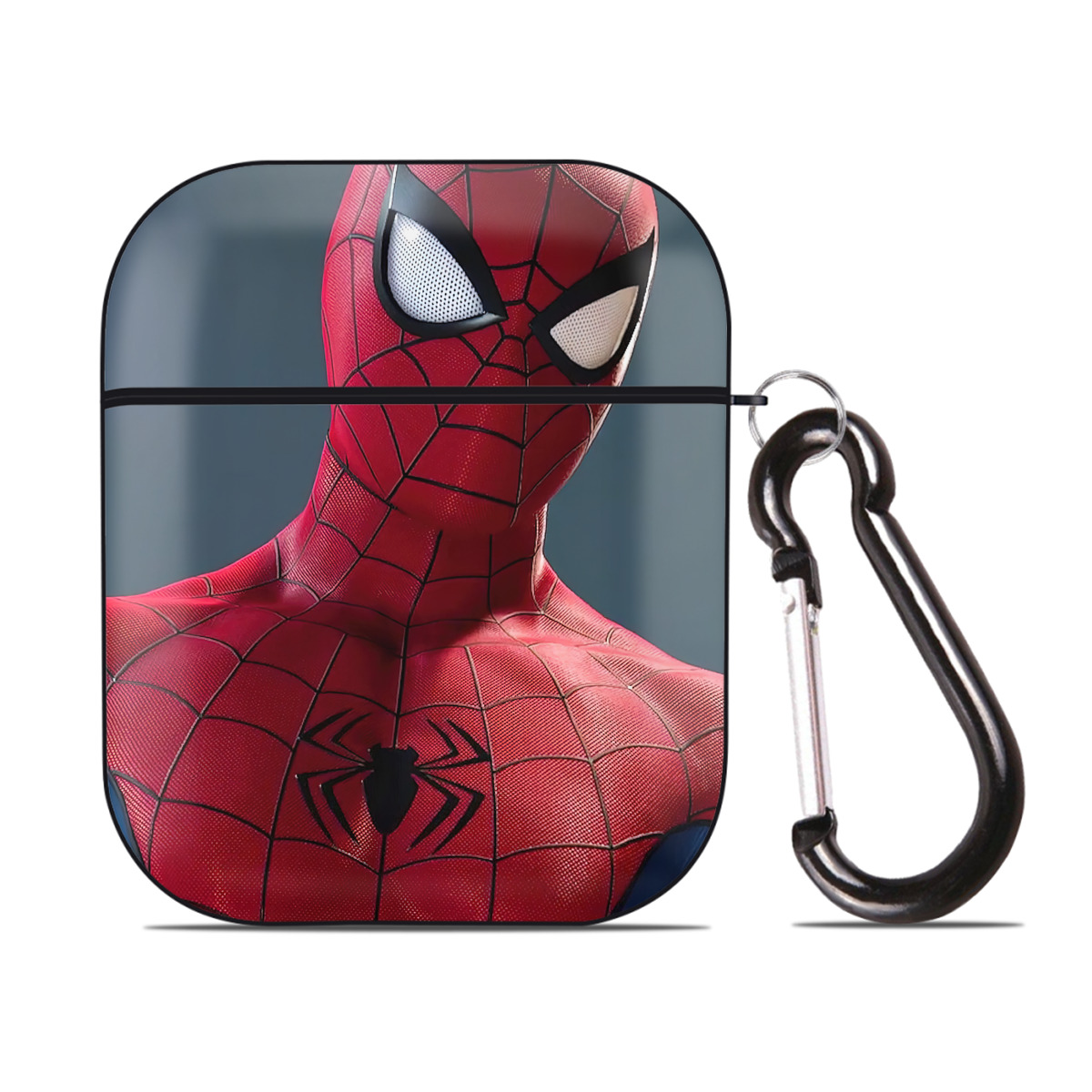 （画像用） Spider Man スパイダーマン AirPods 第2世代保護ケース ハードシェル ブラック 耐衝撃・防指紋・カラビナ付き