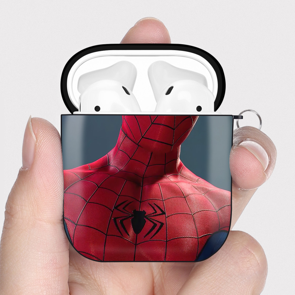 （画像用） Spider Man スパイダーマン AirPods 第2世代保護ケース ハードシェル ブラック 耐衝撃・防指紋・カラビナ付き