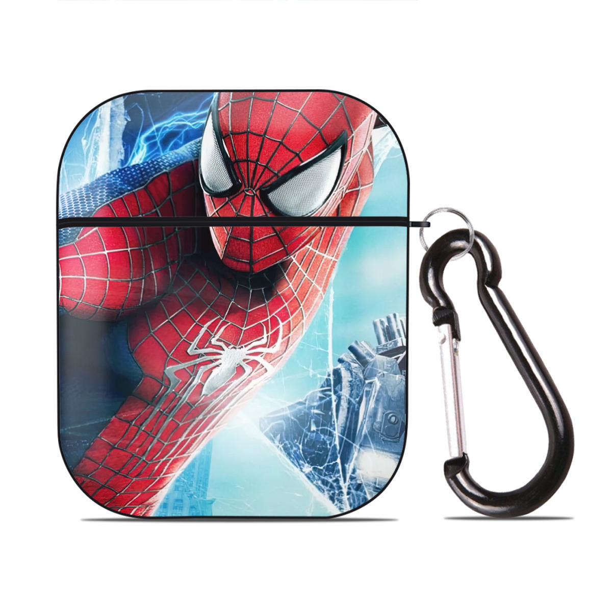 （画像用） Spider Man スパイダーマン AirPods 第2世代保護ケース ハードシェル ブラック 耐衝撃・防指紋・カラビナ付き