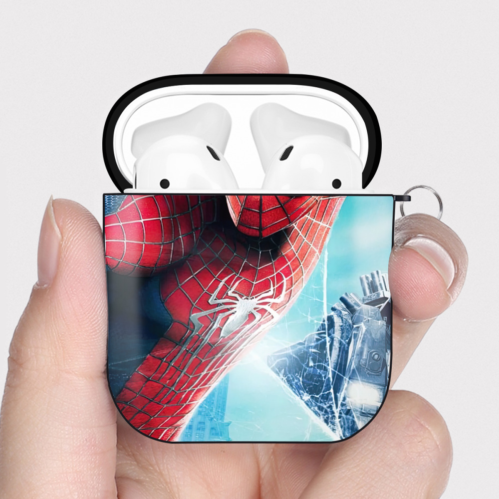 （画像用） Spider Man スパイダーマン AirPods 第2世代保護ケース ハードシェル ブラック 耐衝撃・防指紋・カラビナ付き