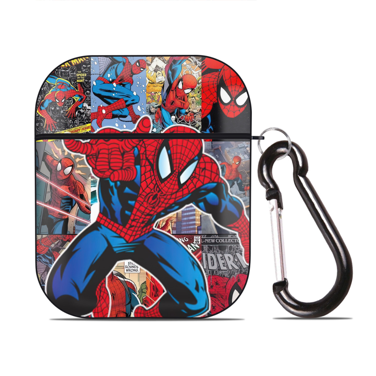 （画像用） Spider Man スパイダーマン AirPods 第2世代保護ケース ハードシェル ブラック 耐衝撃・防指紋・カラビナ付き