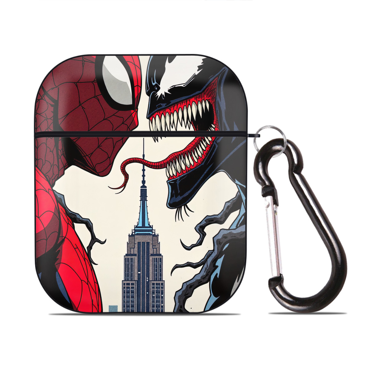 （画像用） Spider Man スパイダーマン AirPods 第2世代保護ケース ハードシェル ブラック 耐衝撃・防指紋・カラビナ付き