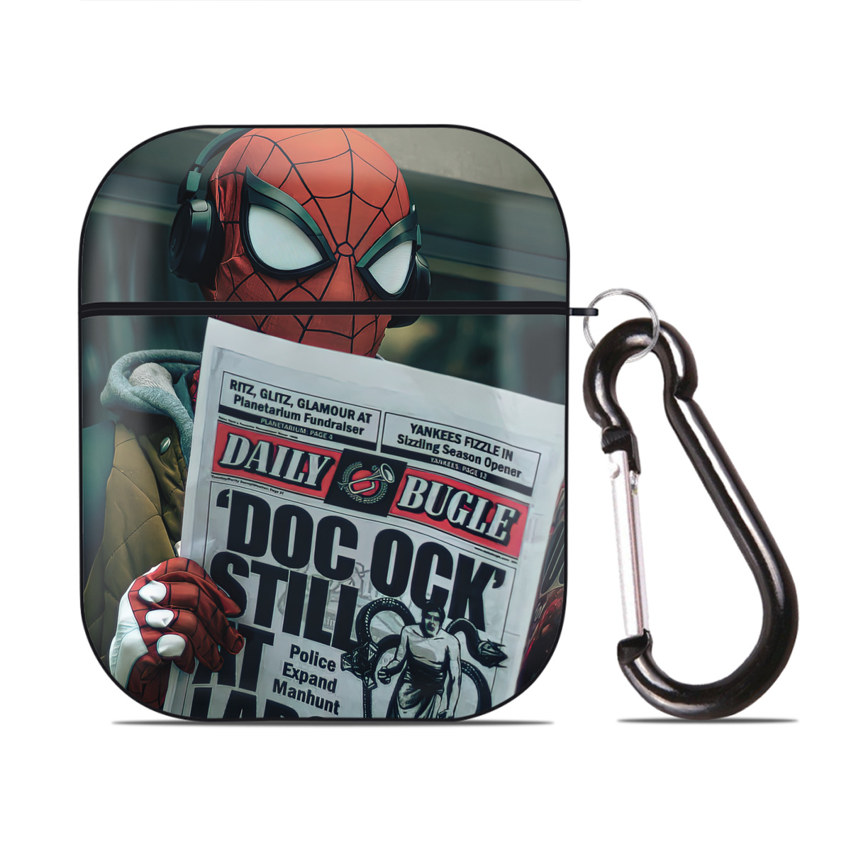 （画像用） Spider Man スパイダーマン AirPods 第2世代保護ケース ハードシェル ブラック 耐衝撃・防指紋・カラビナ付き