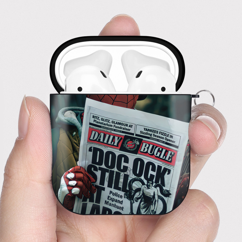 （画像用） Spider Man スパイダーマン AirPods 第2世代保護ケース ハードシェル ブラック 耐衝撃・防指紋・カラビナ付き