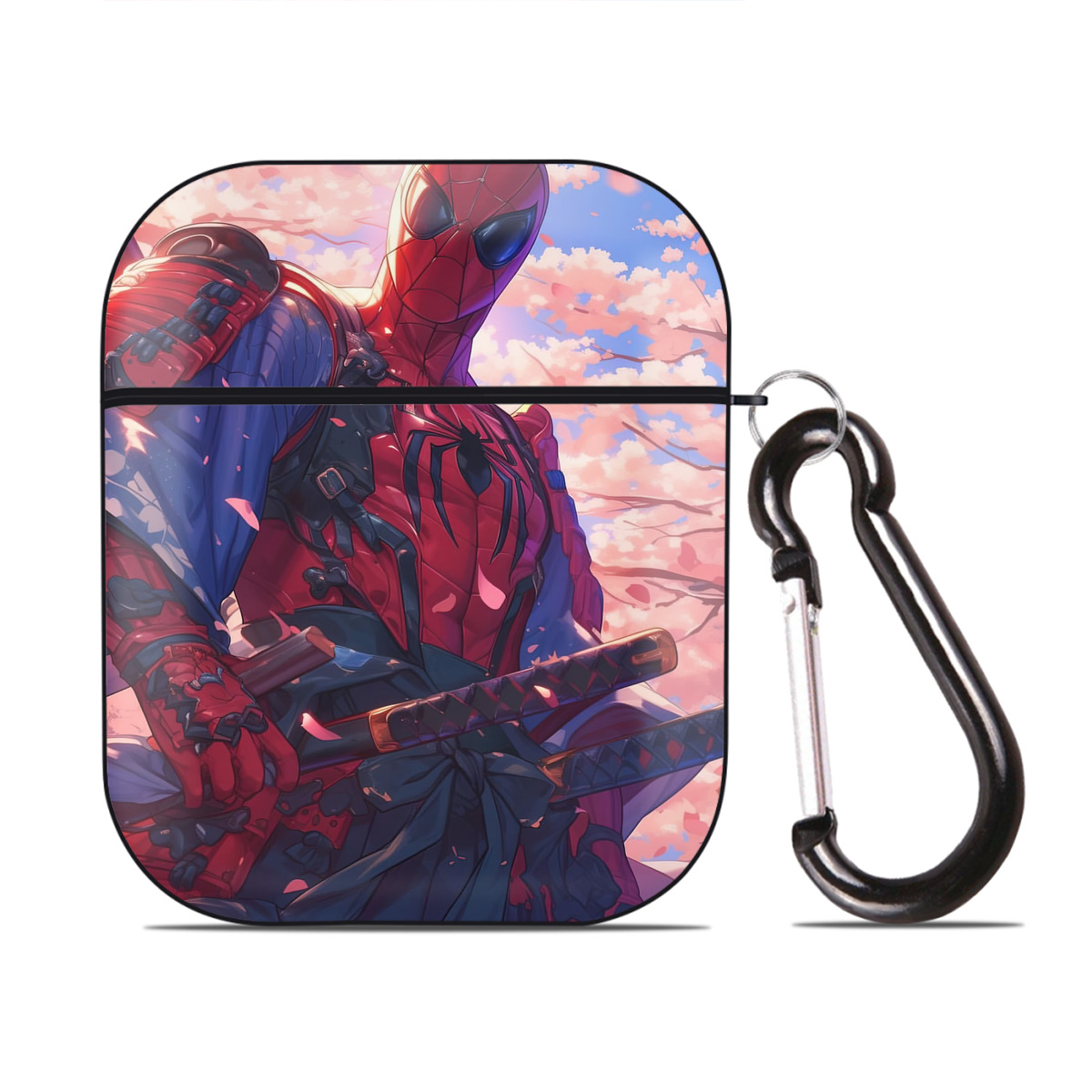 （画像用） Spider Man スパイダーマン AirPods 第2世代保護ケース ハードシェル ブラック 耐衝撃・防指紋・カラビナ付き