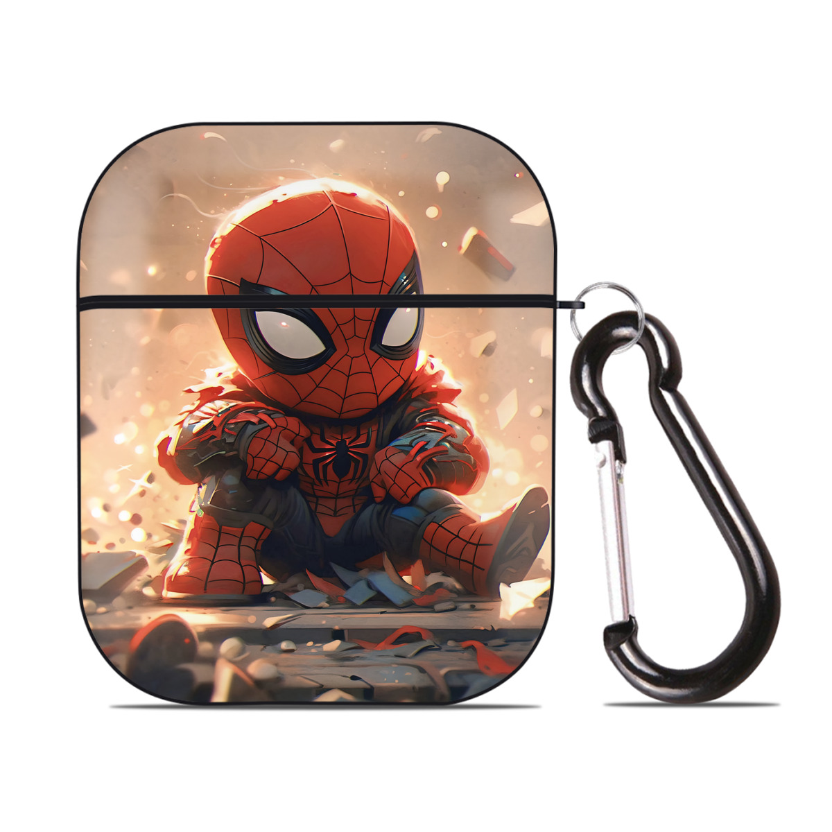 （画像用） Spider Man スパイダーマン AirPods 第2世代保護ケース ハードシェル ブラック 耐衝撃・防指紋・カラビナ付き