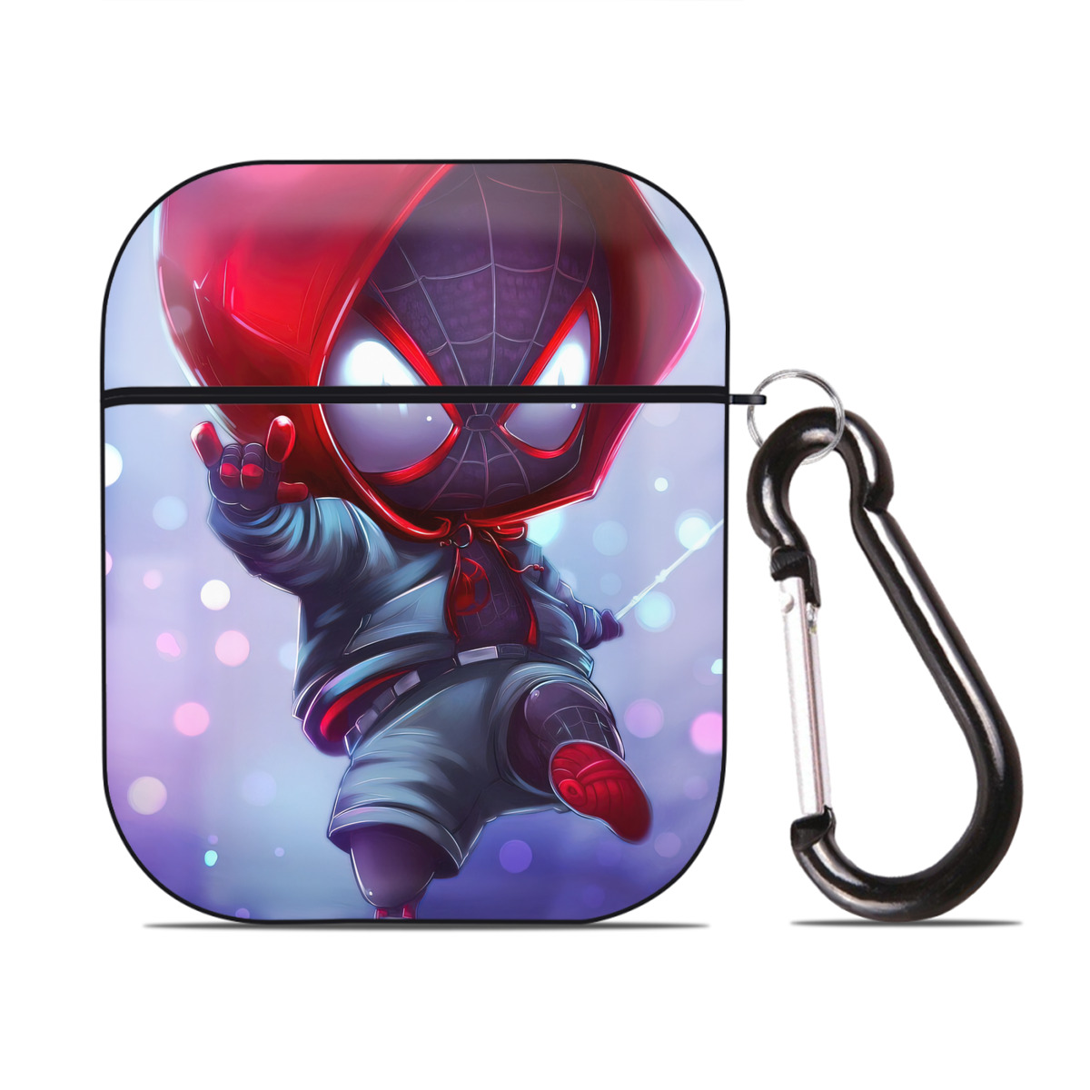 （画像用） Spider Man スパイダーマン AirPods 第2世代保護ケース ハードシェル ブラック 耐衝撃・防指紋・カラビナ付き