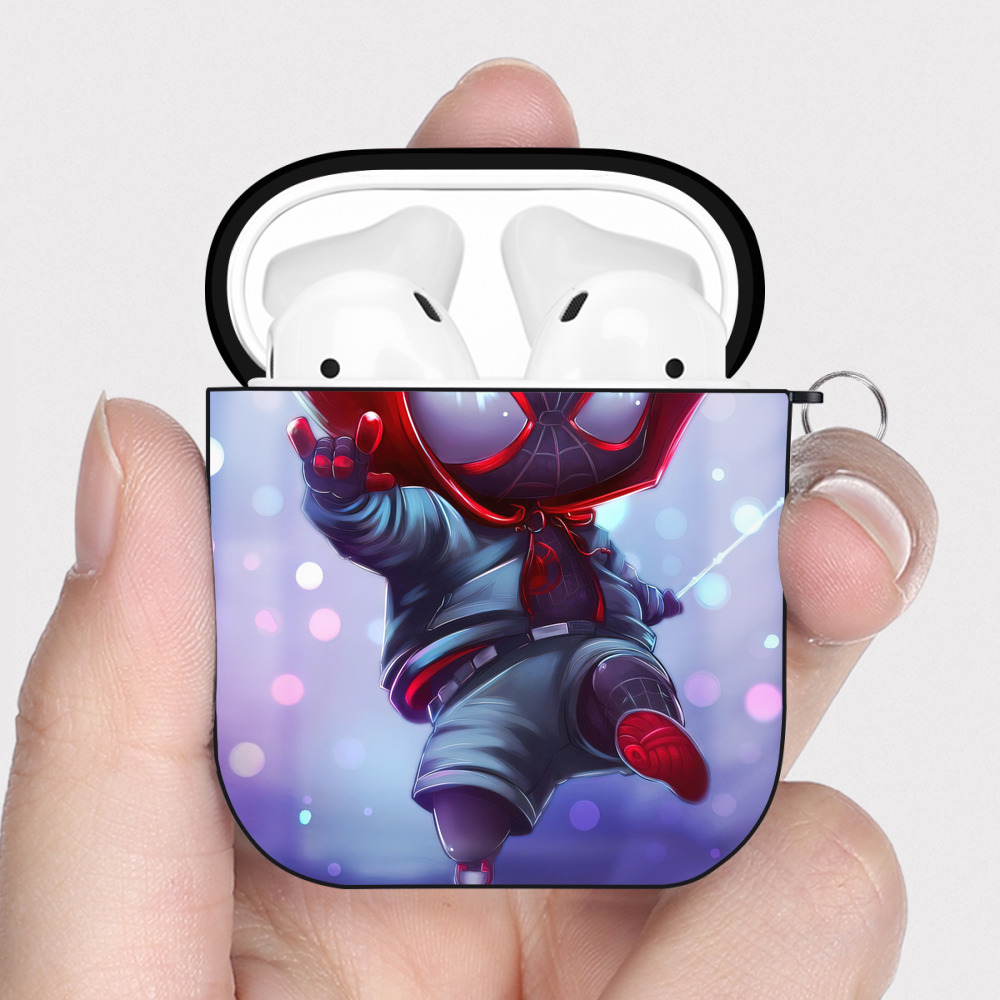 （画像用） Spider Man スパイダーマン AirPods 第2世代保護ケース ハードシェル ブラック 耐衝撃・防指紋・カラビナ付き