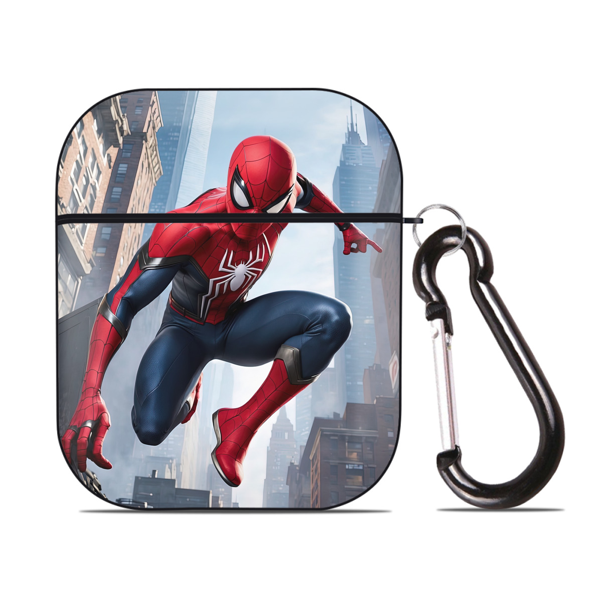 （画像用） Spider Man スパイダーマン AirPods 第2世代保護ケース ハードシェル ブラック 耐衝撃・防指紋・カラビナ付き