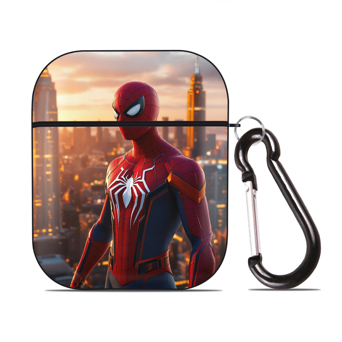 （画像用） Spider Man スパイダーマン AirPods 第2世代保護ケース ハードシェル ブラック 耐衝撃・防指紋・カラビナ付き