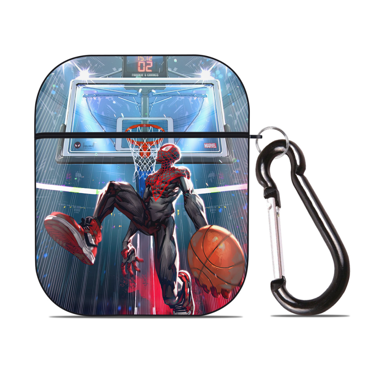 （画像用） Spider Man スパイダーマン AirPods 第2世代保護ケース ハードシェル ブラック 耐衝撃・防指紋・カラビナ付き