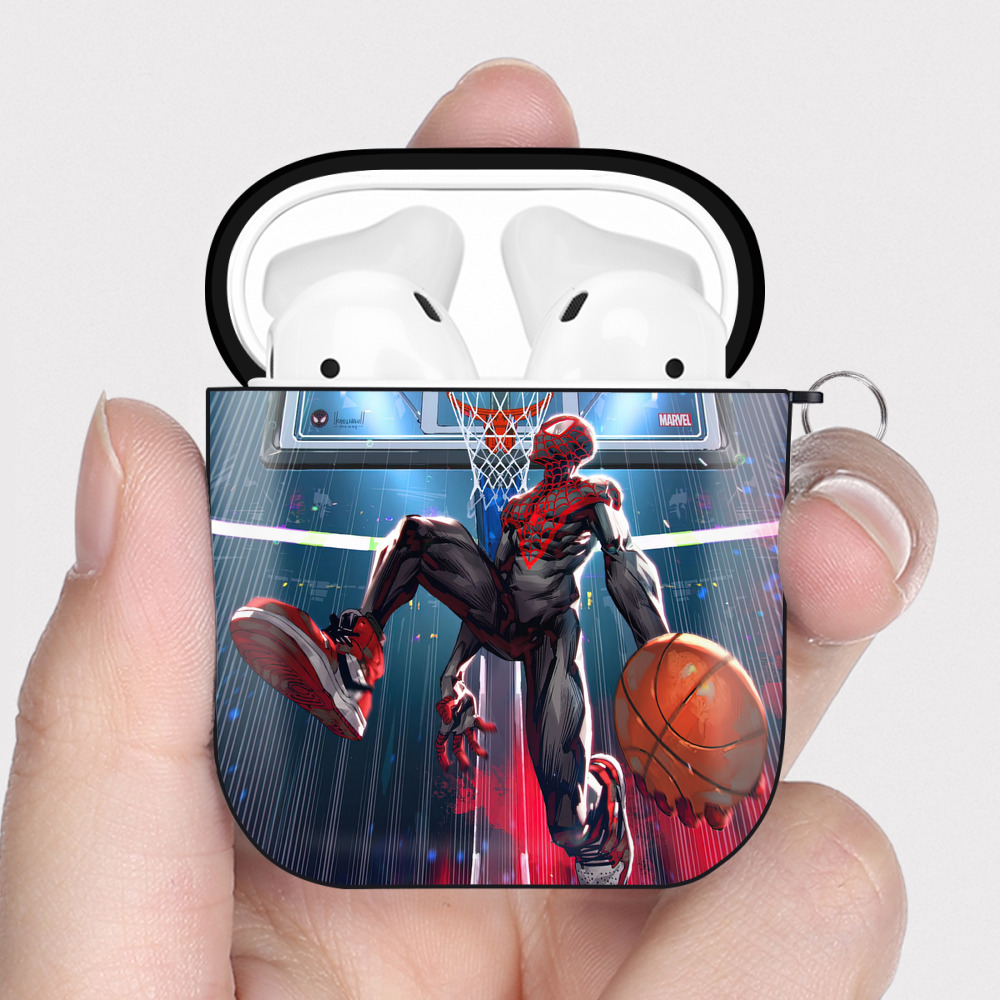 （画像用） Spider Man スパイダーマン AirPods 第2世代保護ケース ハードシェル ブラック 耐衝撃・防指紋・カラビナ付き