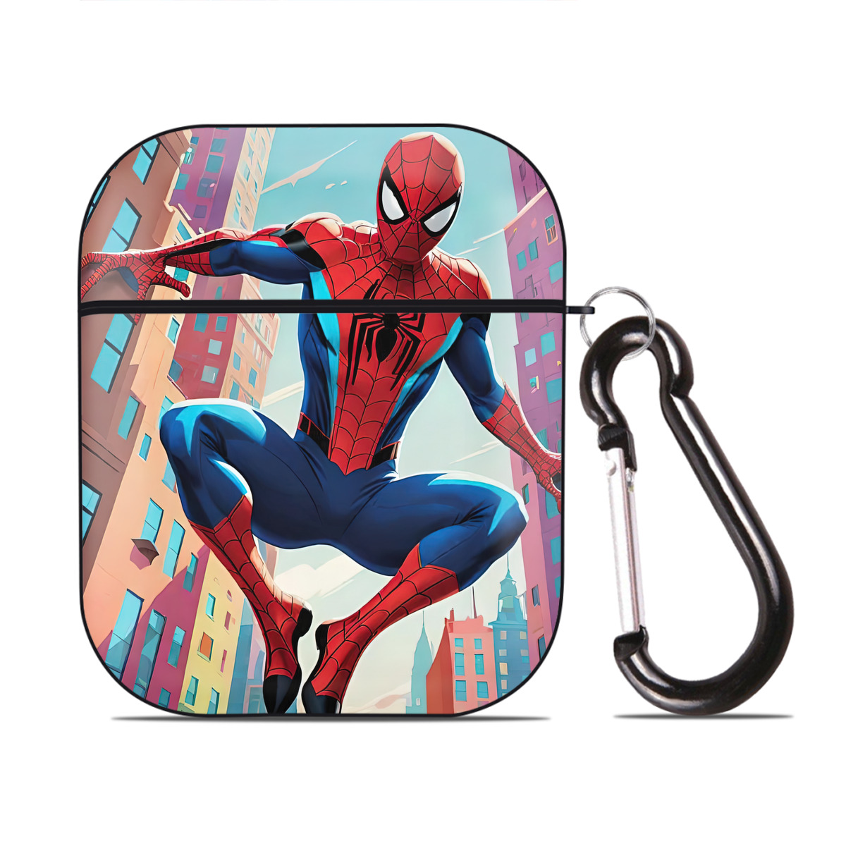 （画像用） Spider Man スパイダーマン AirPods 第2世代保護ケース ハードシェル ブラック 耐衝撃・防指紋・カラビナ付き