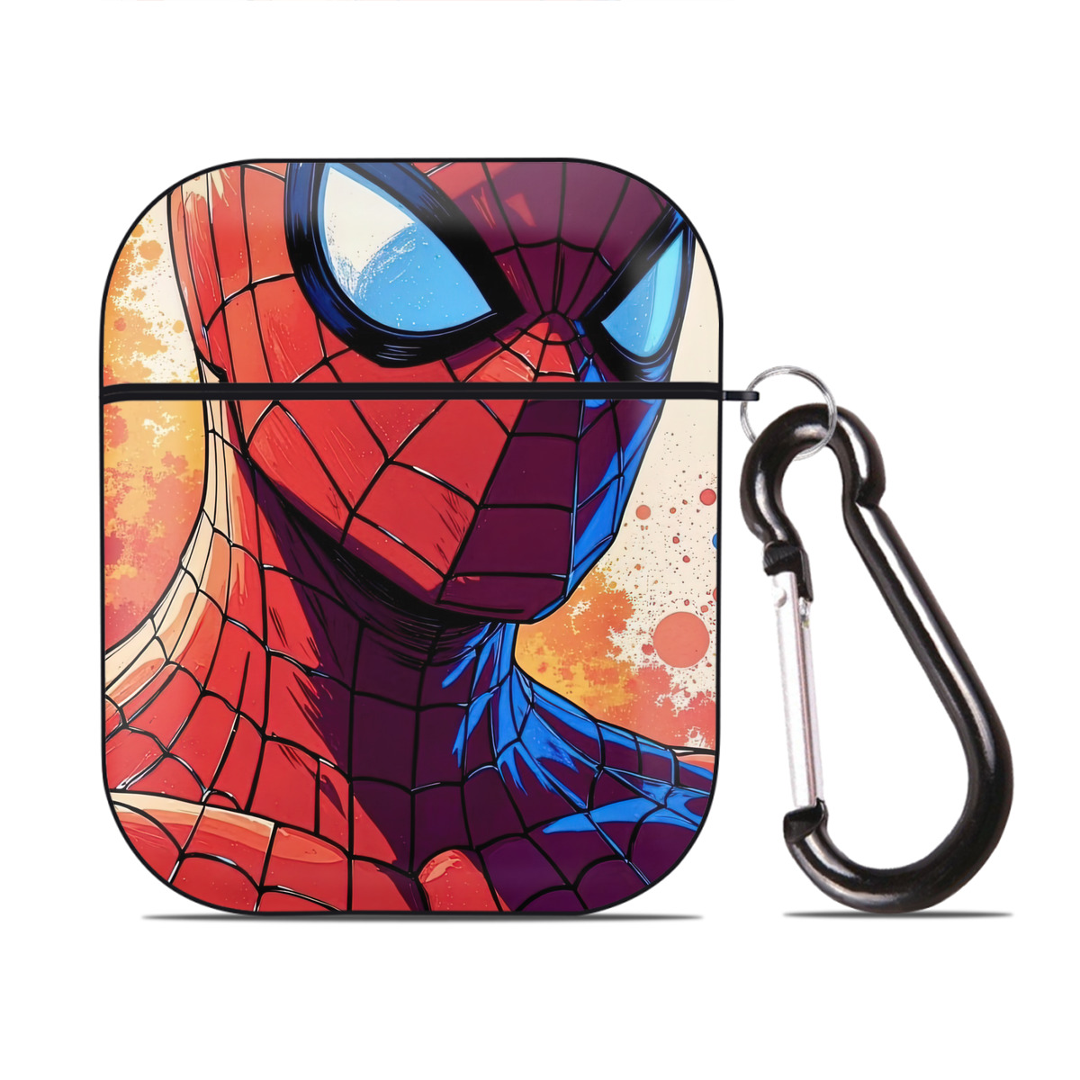 （画像用） Spider Man スパイダーマン AirPods 第2世代保護ケース ハードシェル ブラック 耐衝撃・防指紋・カラビナ付き