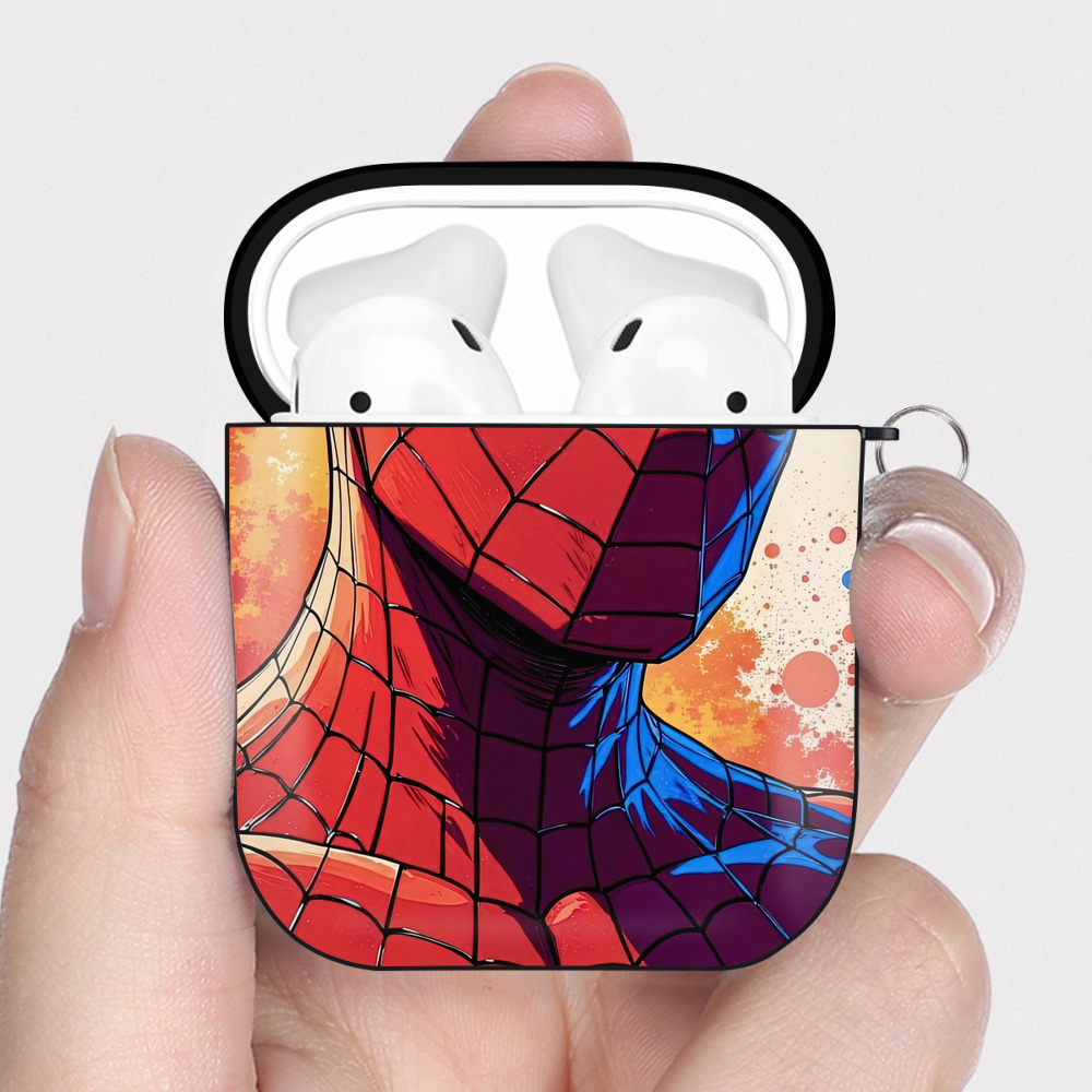 （画像用） Spider Man スパイダーマン AirPods 第2世代保護ケース ハードシェル ブラック 耐衝撃・防指紋・カラビナ付き