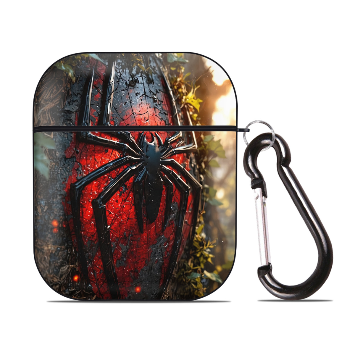 （画像用） Spider Man スパイダーマン AirPods 第2世代保護ケース ハードシェル ブラック 耐衝撃・防指紋・カラビナ付き