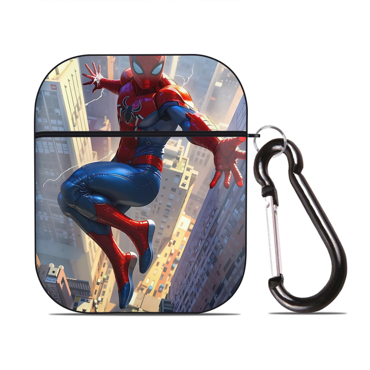 （画像用） Spider Man スパイダーマン AirPods 第2世代保護ケース ハードシェル ブラック 耐衝撃・防指紋・カラビナ付き