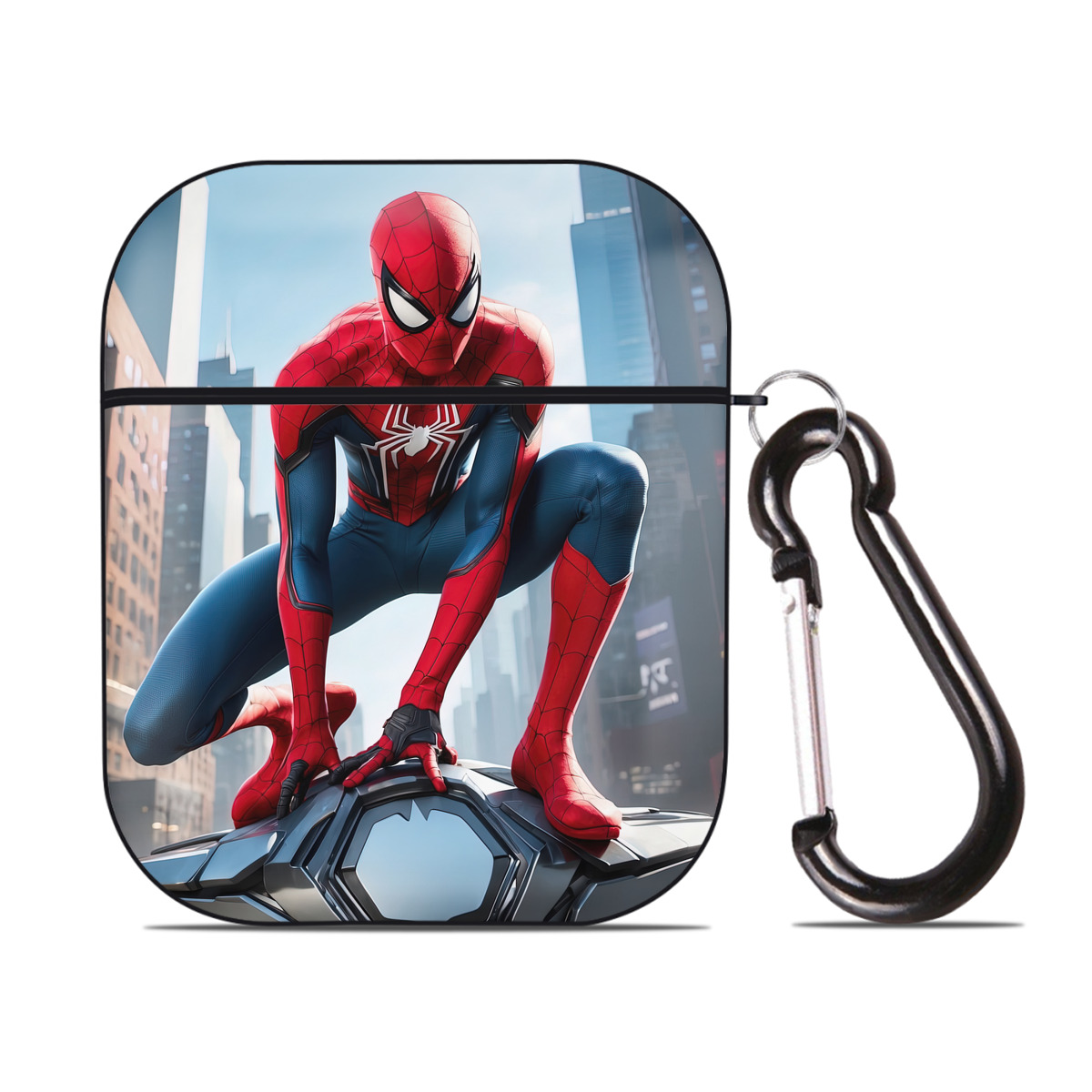 （画像用） Spider Man スパイダーマン AirPods 第2世代保護ケース ハードシェル ブラック 耐衝撃・防指紋・カラビナ付き