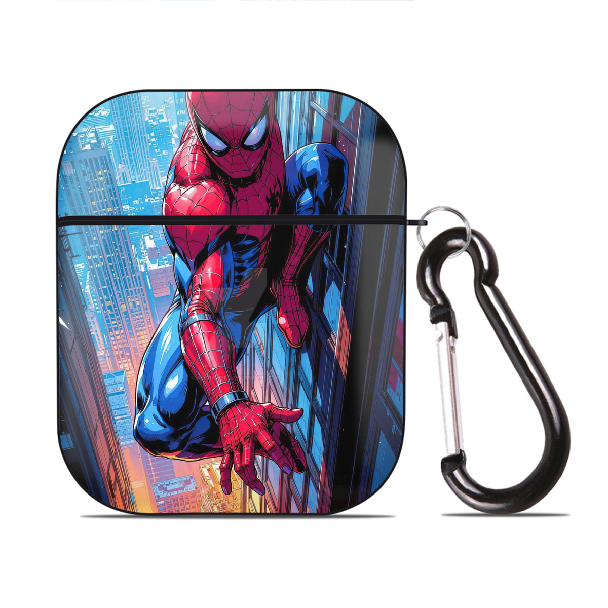 （画像用） Spider Man スパイダーマン AirPods 第2世代保護ケース ハードシェル ブラック 耐衝撃・防指紋・カラビナ付き