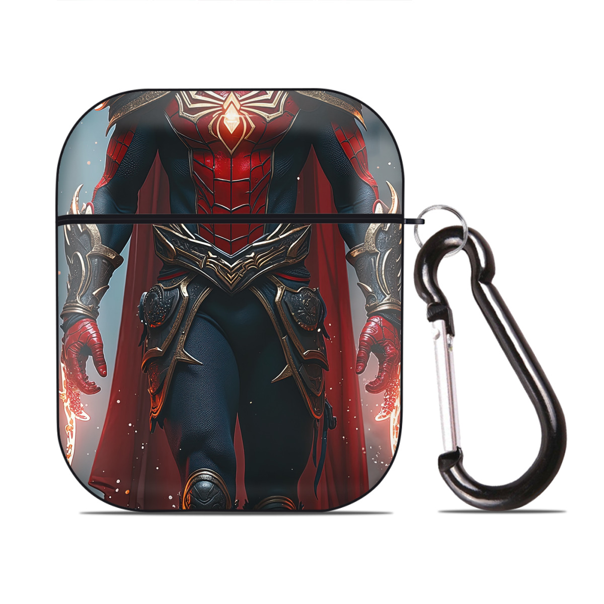 （画像用） Spider Man スパイダーマン AirPods 第2世代保護ケース ハードシェル ブラック 耐衝撃・防指紋・カラビナ付き