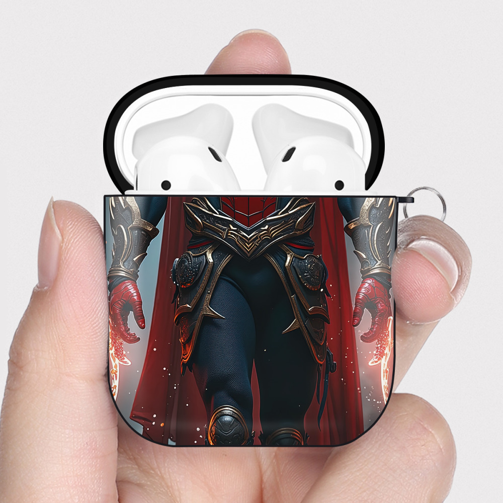 （画像用） Spider Man スパイダーマン AirPods 第2世代保護ケース ハードシェル ブラック 耐衝撃・防指紋・カラビナ付き