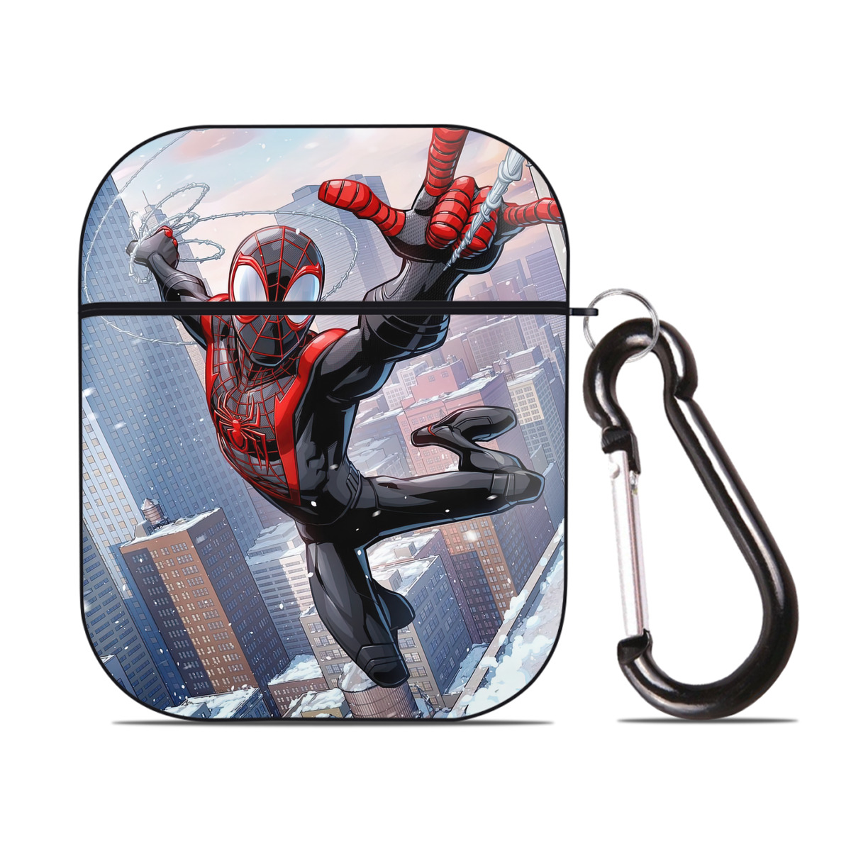 （画像用） Spider Man スパイダーマン AirPods 第2世代保護ケース ハードシェル ブラック 耐衝撃・防指紋・カラビナ付き