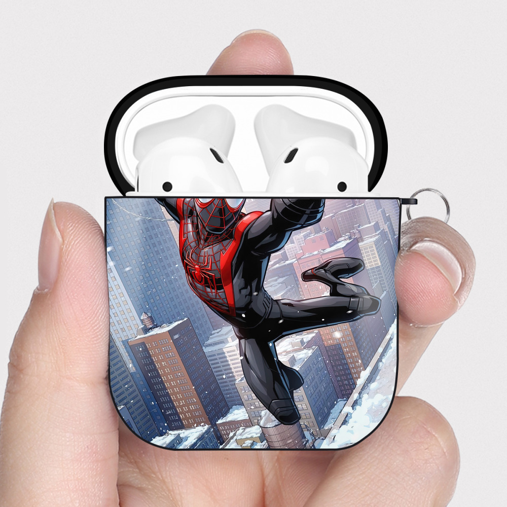 （画像用） Spider Man スパイダーマン AirPods 第2世代保護ケース ハードシェル ブラック 耐衝撃・防指紋・カラビナ付き