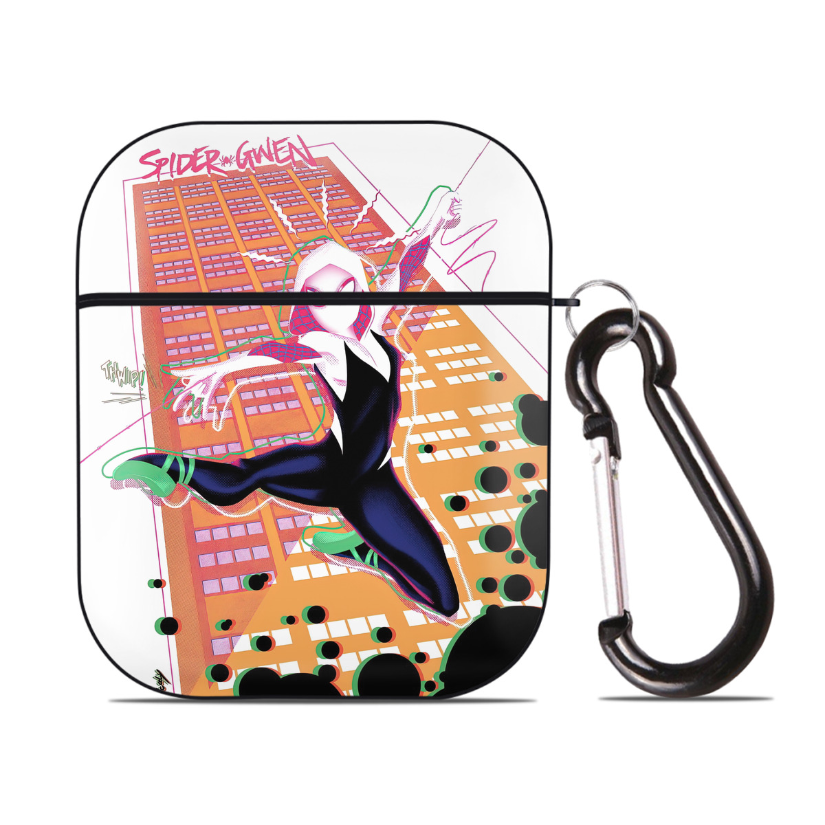 （画像用） Spider Man スパイダーマン AirPods 第2世代保護ケース ハードシェル ブラック 耐衝撃・防指紋・カラビナ付き