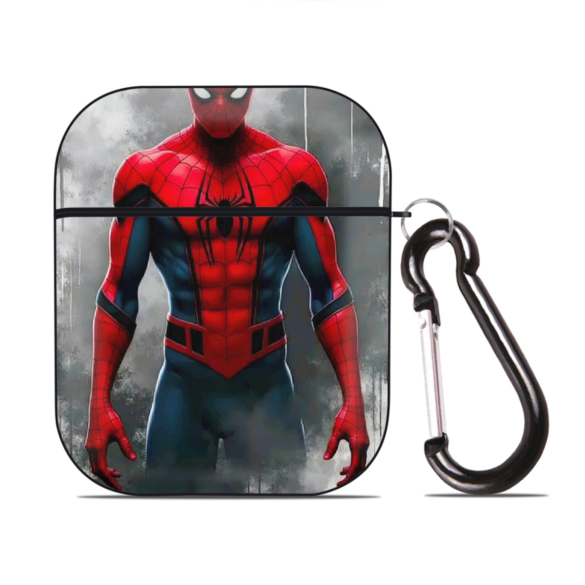 （画像用） Spider Man スパイダーマン AirPods 第2世代保護ケース ハードシェル ブラック 耐衝撃・防指紋・カラビナ付き