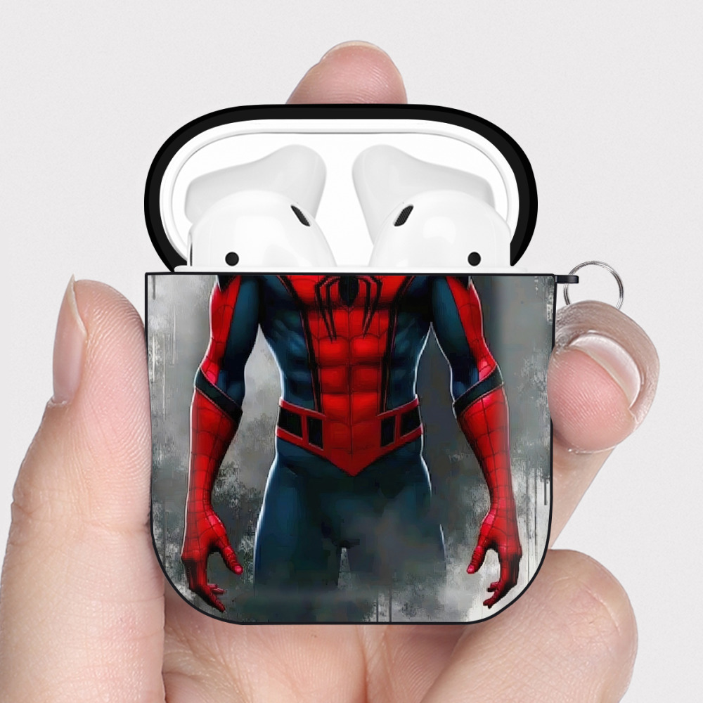 （画像用） Spider Man スパイダーマン AirPods 第2世代保護ケース ハードシェル ブラック 耐衝撃・防指紋・カラビナ付き
