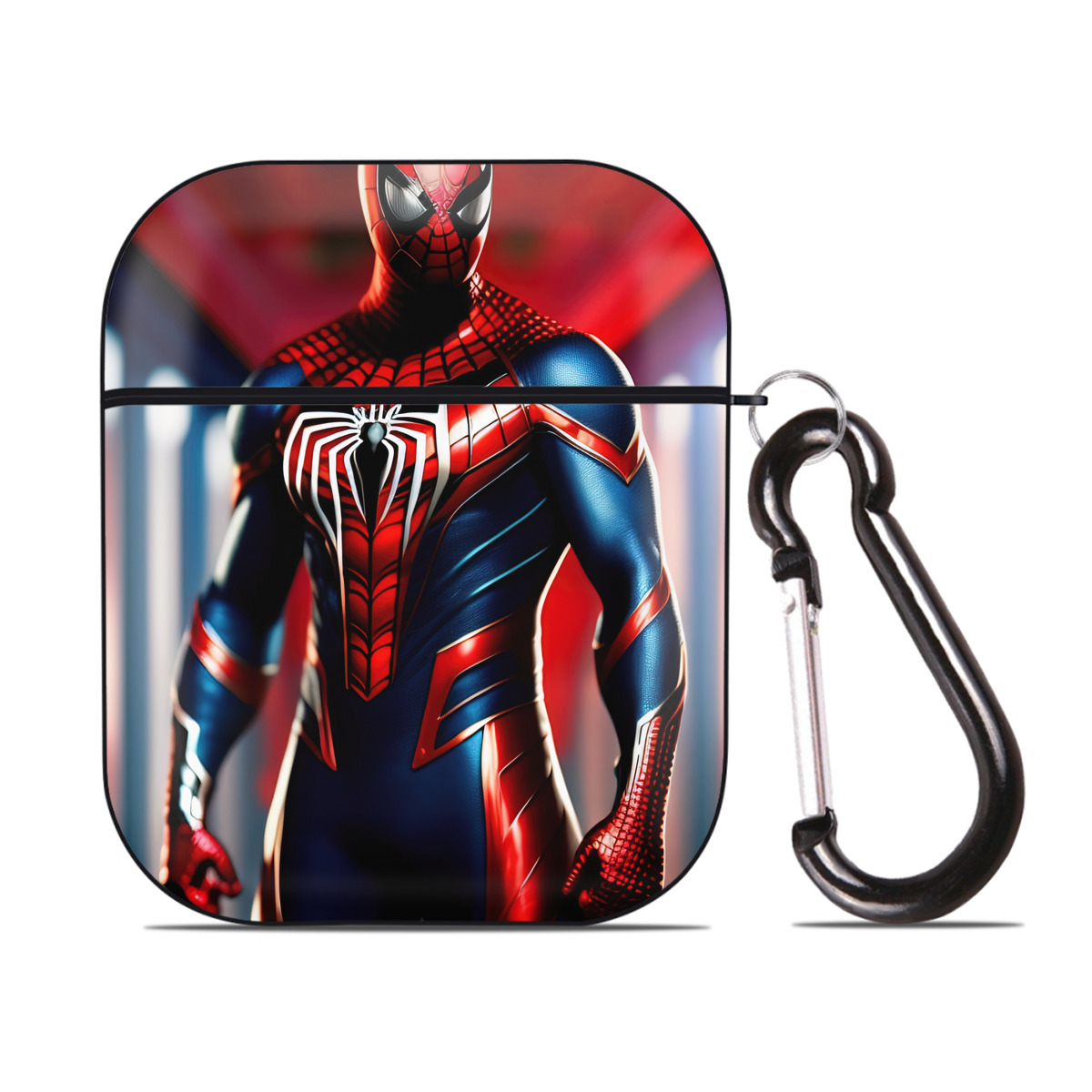 （画像用） Spider Man スパイダーマン AirPods 第2世代保護ケース ハードシェル ブラック 耐衝撃・防指紋・カラビナ付き