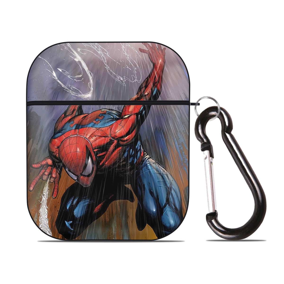（画像用） Spider Man スパイダーマン AirPods 第2世代保護ケース ハードシェル ブラック 耐衝撃・防指紋・カラビナ付き