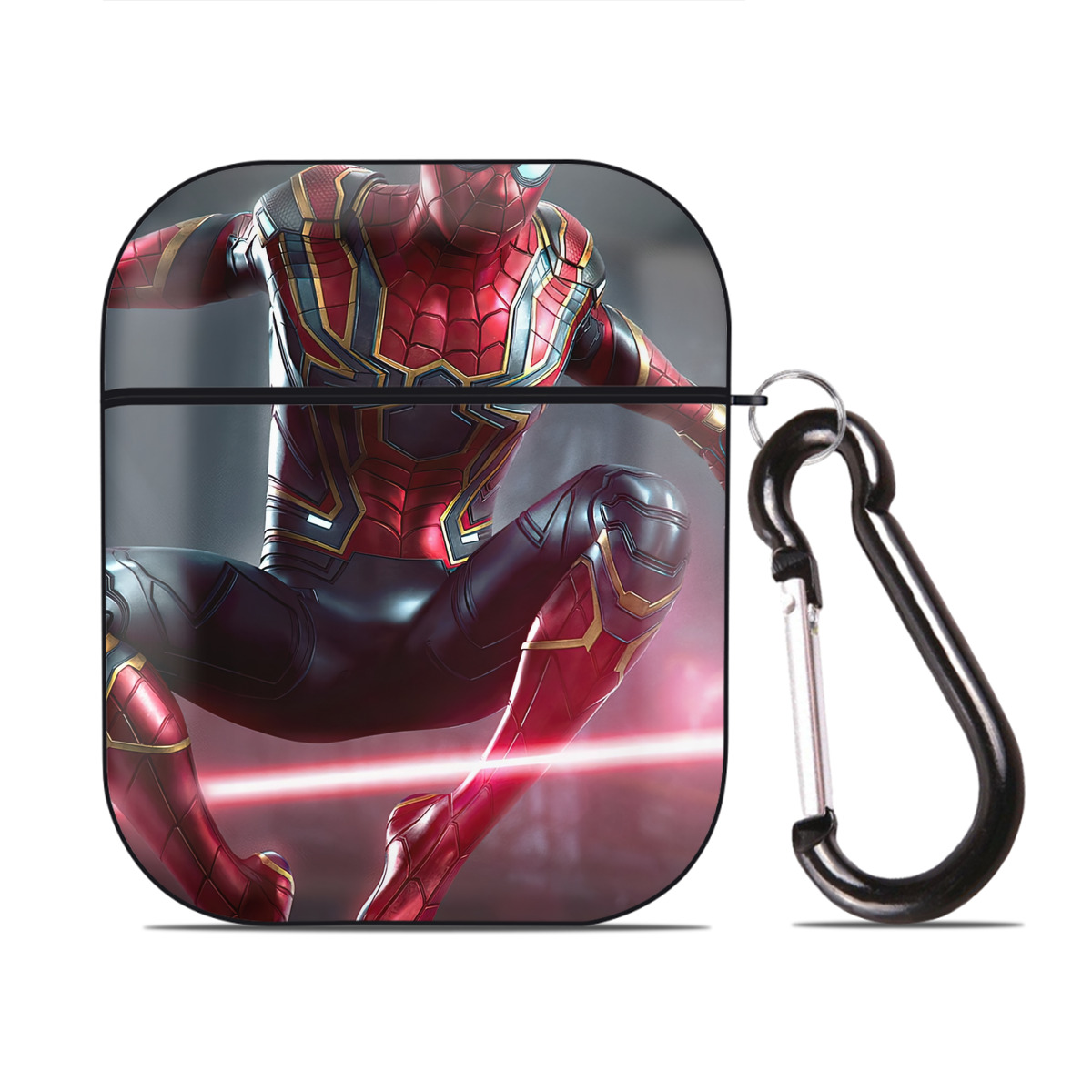 （画像用） Spider Man スパイダーマン AirPods 第2世代保護ケース ハードシェル ブラック 耐衝撃・防指紋・カラビナ付き