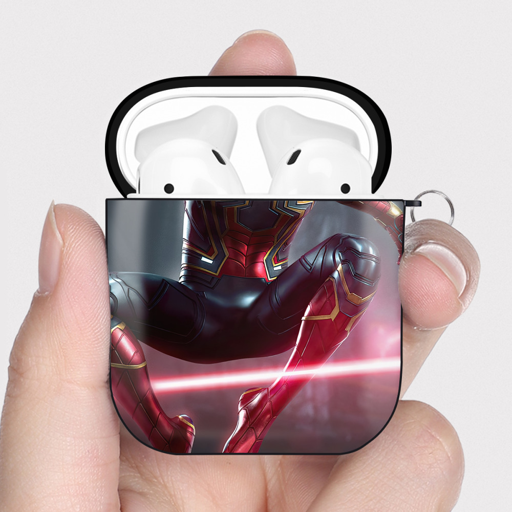 （画像用） Spider Man スパイダーマン AirPods 第2世代保護ケース ハードシェル ブラック 耐衝撃・防指紋・カラビナ付き