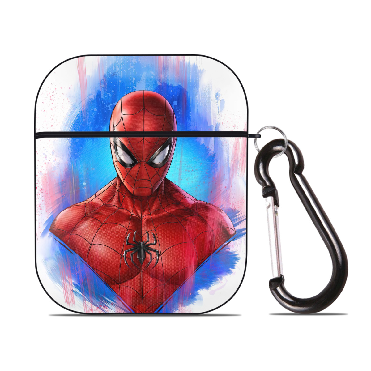 （画像用） Spider Man スパイダーマン AirPods 第2世代保護ケース ハードシェル ブラック 耐衝撃・防指紋・カラビナ付き