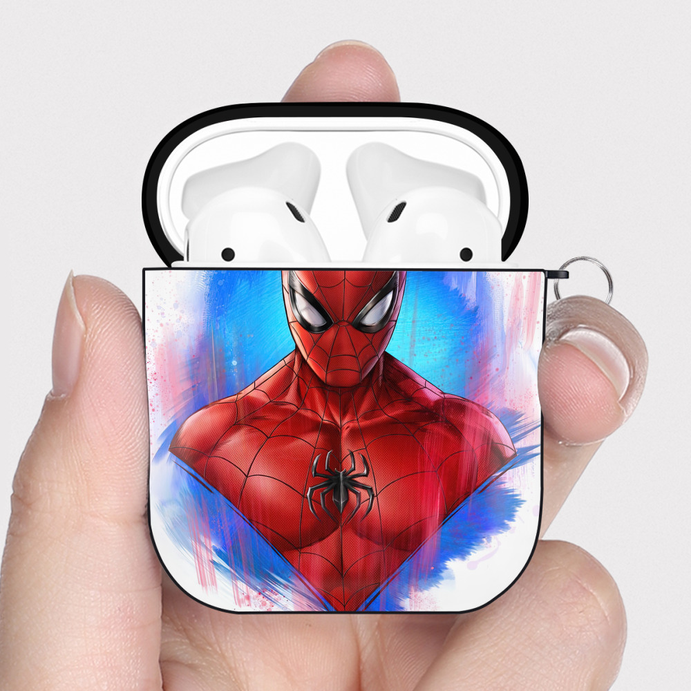 （画像用） Spider Man スパイダーマン AirPods 第2世代保護ケース ハードシェル ブラック 耐衝撃・防指紋・カラビナ付き