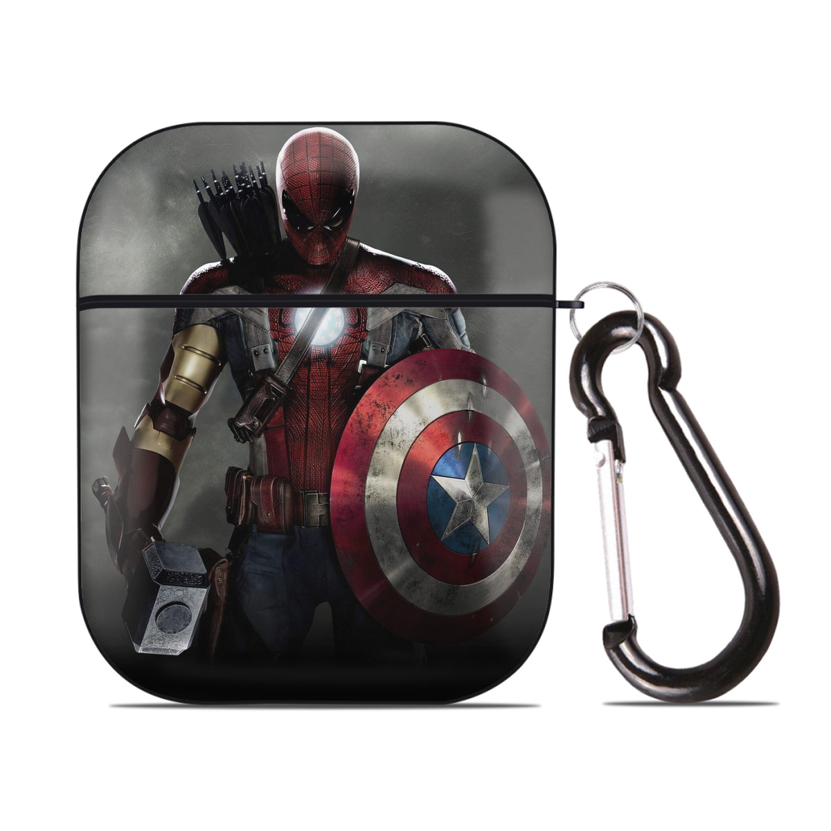 （画像用） Spider Man スパイダーマン AirPods 第2世代保護ケース ハードシェル ブラック 耐衝撃・防指紋・カラビナ付き