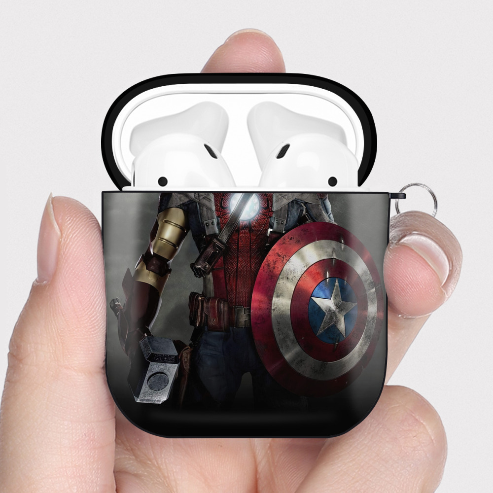 （画像用） Spider Man スパイダーマン AirPods 第2世代保護ケース ハードシェル ブラック 耐衝撃・防指紋・カラビナ付き