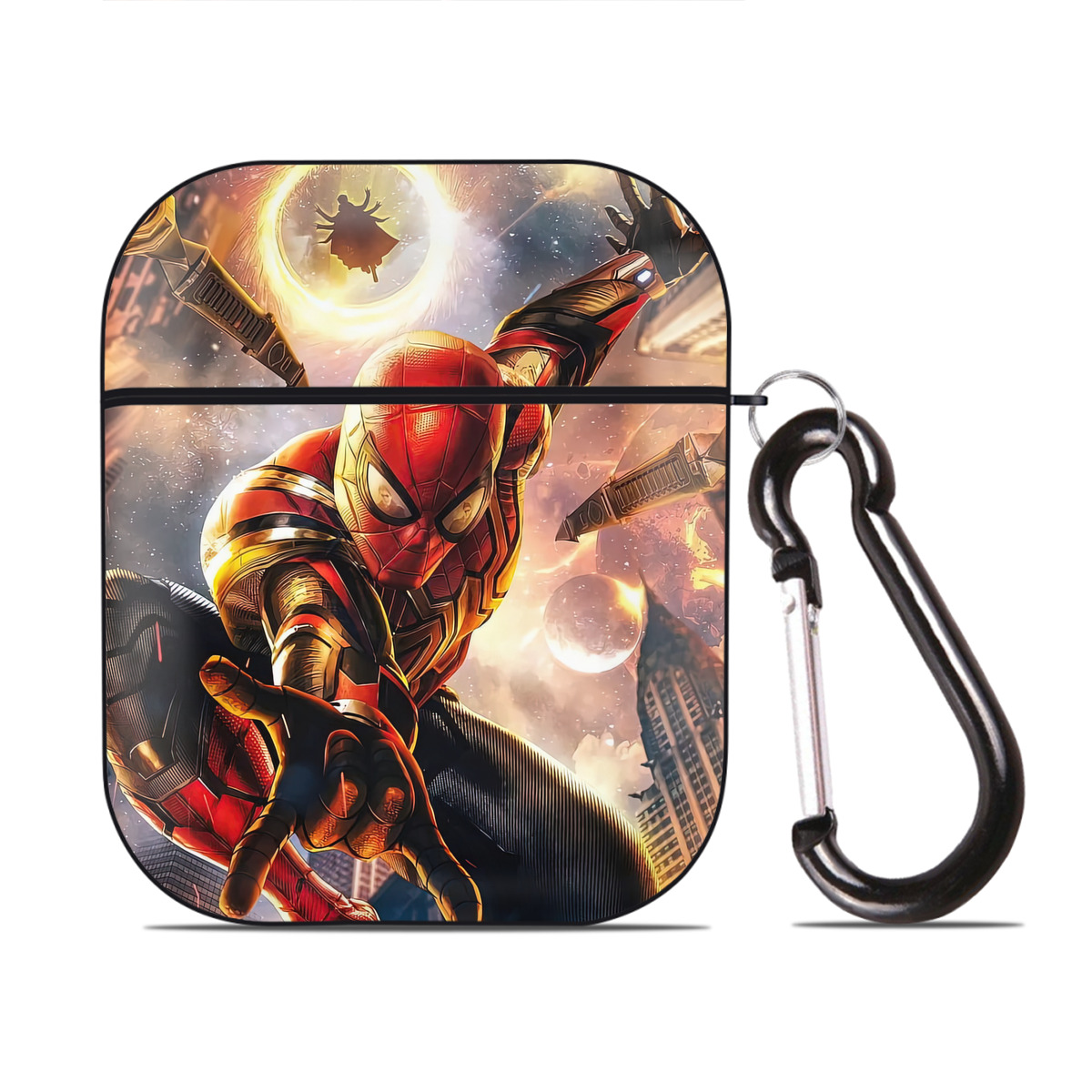 （画像用） Spider Man スパイダーマン AirPods 第2世代保護ケース ハードシェル ブラック 耐衝撃・防指紋・カラビナ付き