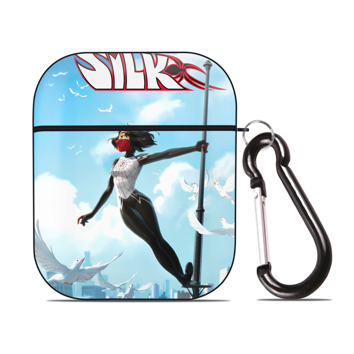 （画像用） Spider Man スパイダーマン AirPods 第2世代保護ケース ハードシェル ブラック 耐衝撃・防指紋・カラビナ付き